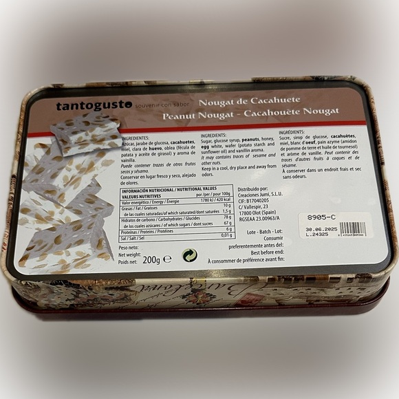 BARCELONA HINGED PEANUT NOUGAT TIN SOUVENIR STORAGE TRINKETS 8” EMPTY—NO CANDY - Picture 4 of 13